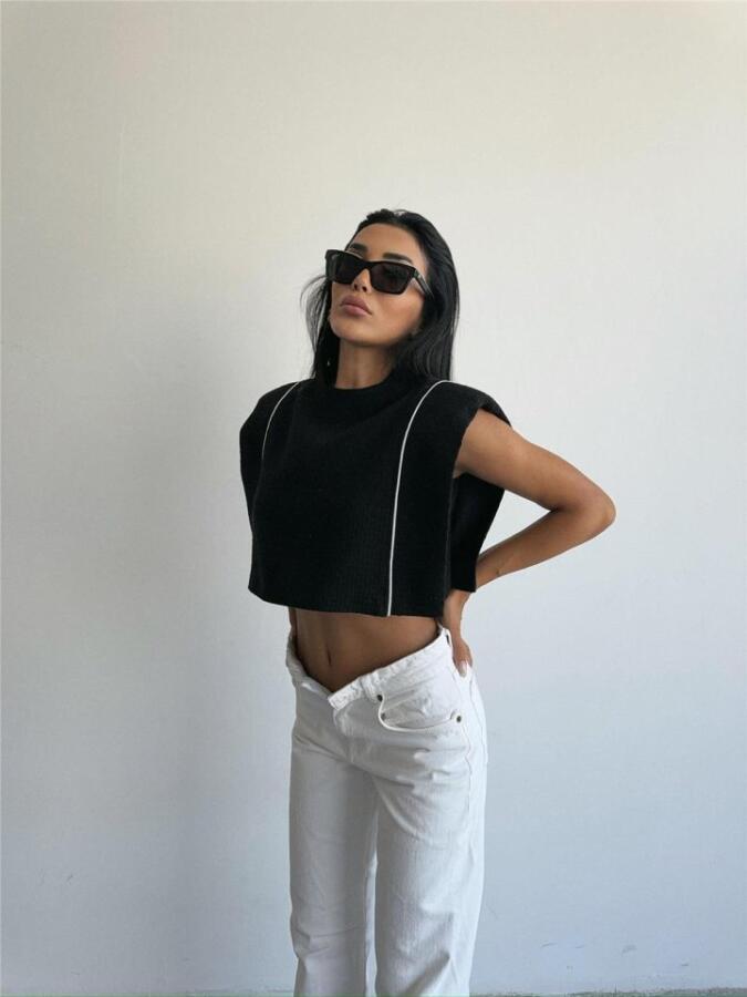 CHANEL VATKALI CROP BLUZ - Siyah - 4