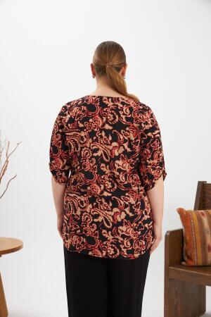 Çiçek Desenli Büyük Beden Bluz Siyah - 5