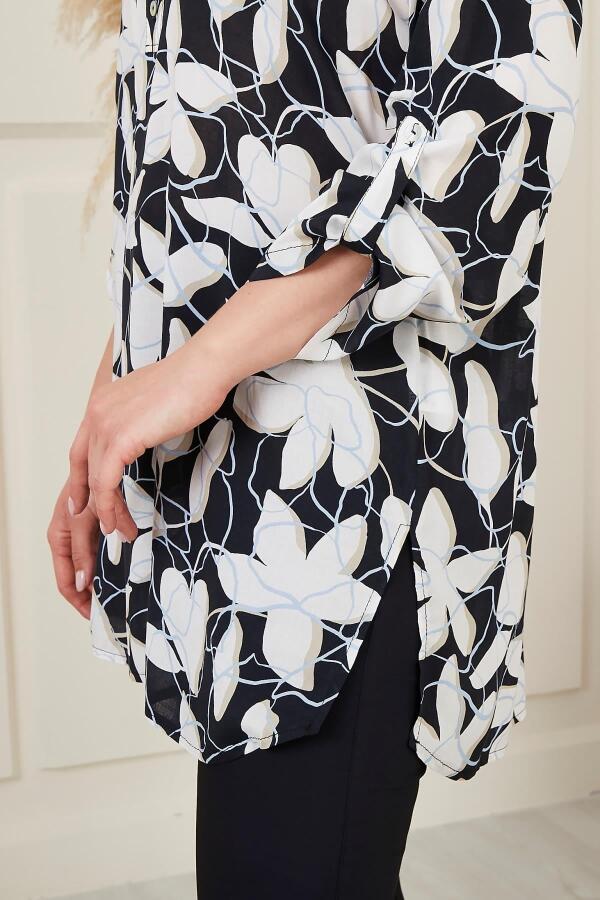 Çiçek Desenli Vual Viskon Büyük Beden Siyah Tunik - 3
