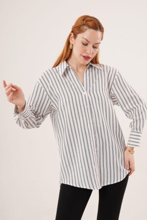 Çift Çizgi Geçişli Düğmeli Gri Gömlek - ANGELINO BuyukBedeniz (1)