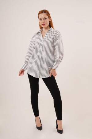 Çift Çizgi Geçişli Düğmeli Gri Gömlek - 3