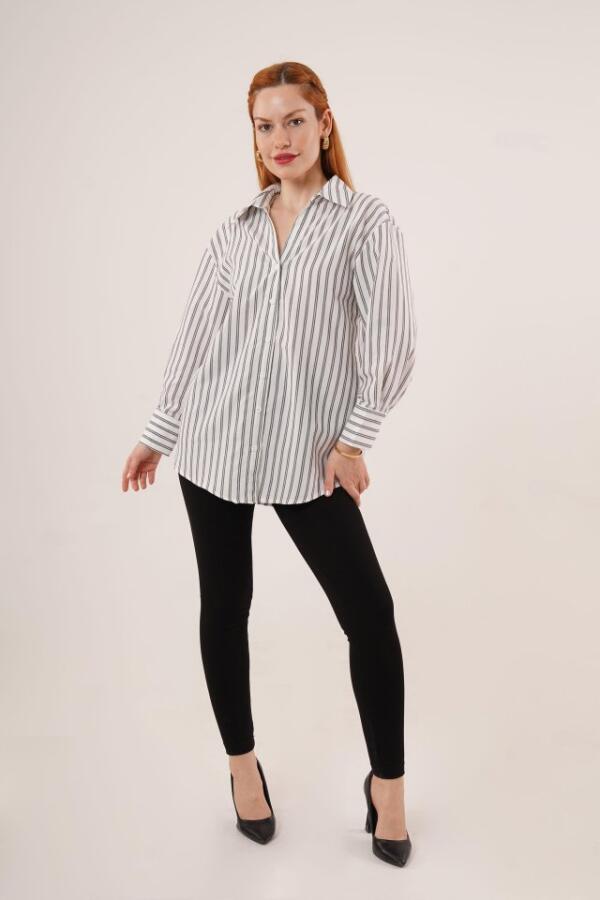 Çift Çizgi Geçişli Düğmeli Gri Gömlek - 3