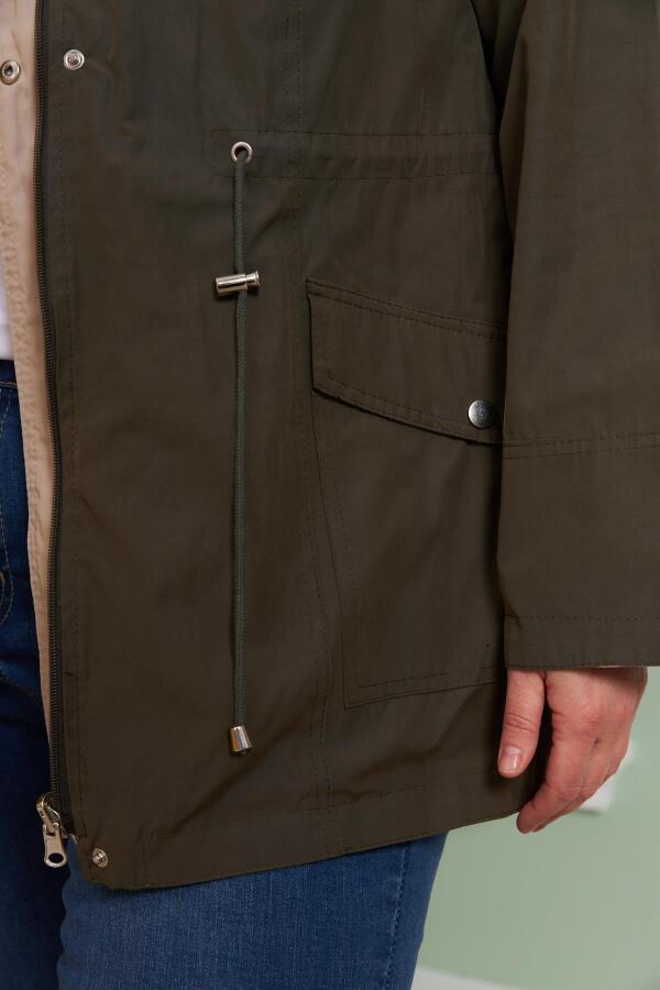 Çift Taraflı Büyük Beden Trençkot Haki - 3