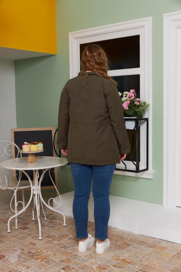 Çift Taraflı Büyük Beden Trençkot Haki - 4