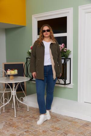 Çift Taraflı Büyük Beden Trençkot Haki - 5