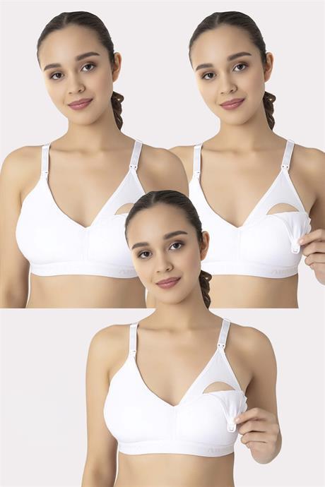 Çıkarılabilir Pedli Emzirme Sütyeni 3'lü Set Beyaz Pamuklu Göğüs Ucu Belli Etmez - 1