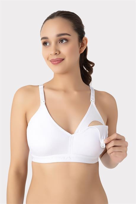 Çıkarılabilir Pedli Emzirme Sütyeni 3'lü Set Beyaz Pamuklu Göğüs Ucu Belli Etmez - 3