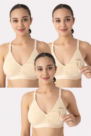 Çıkarılabilir Pedli Emzirme Sütyeni 3'lü Set Ten Rengi Pamuklu Göğüs Ucu Belli Etmez - Arma Yıldız