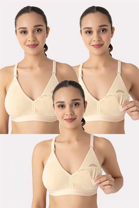 Çıkarılabilir Pedli Emzirme Sütyeni 3'lü Set Ten Rengi Pamuklu Göğüs Ucu Belli Etmez - 1