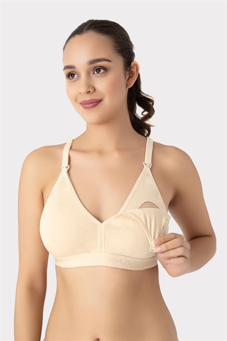 Çıkarılabilir Pedli Emzirme Sütyeni 3'lü Set Ten Rengi Pamuklu Göğüs Ucu Belli Etmez - 3