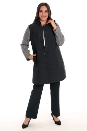 Black Quilted Coat with Snap Buttons - 1