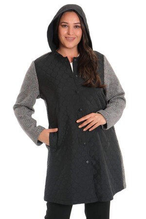 Black Quilted Coat with Snap Buttons - 2