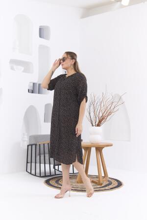 Çıtır Çiçek Desenli Büyük Beden Siyah Elbise - 4