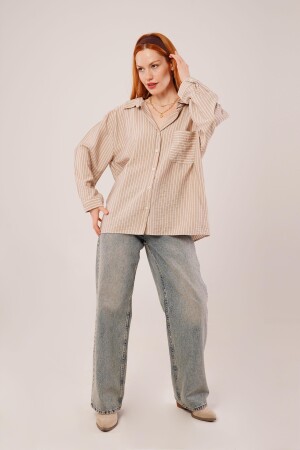 Çizgi Detaylı Cepli Camel Gömlek - ANGELINO BuyukBedeniz (1)