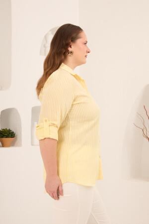 Çizgili Büyük Beden Gömlek Sarı - RMG (1)