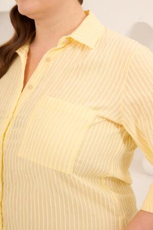 Çizgili Büyük Beden Gömlek Sarı - 3
