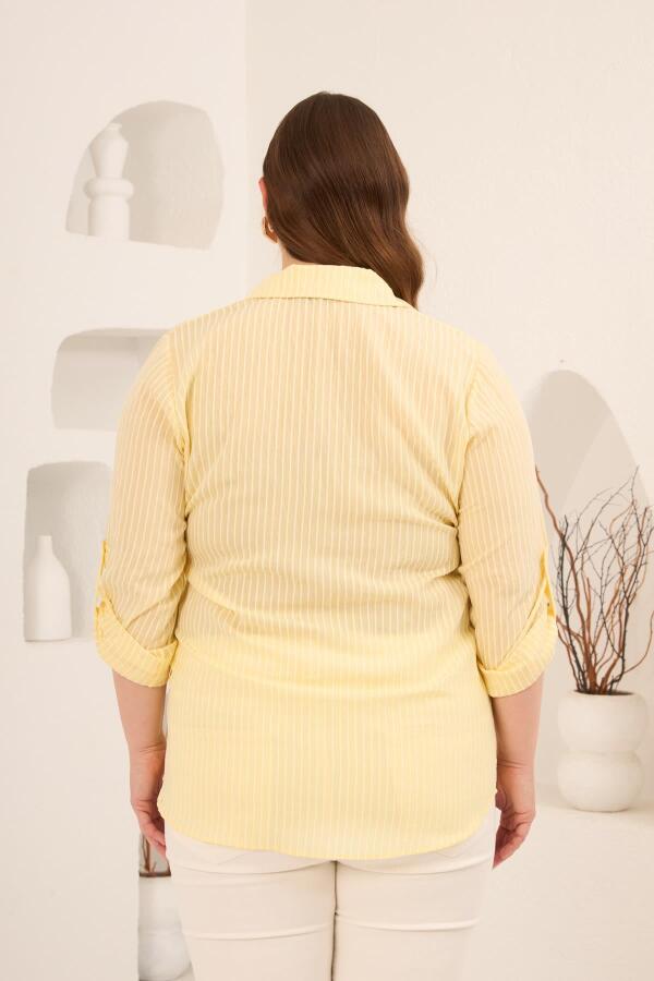 Çizgili Büyük Beden Gömlek Sarı - 4