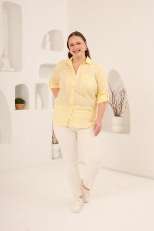 Çizgili Büyük Beden Gömlek Sarı - 5