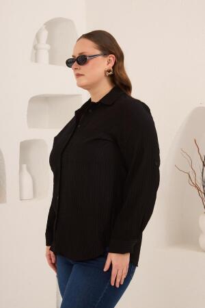 Çizgili Büyük Beden Gömlek Siyah - RMG (1)