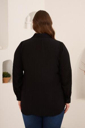 Çizgili Büyük Beden Gömlek Siyah - 3