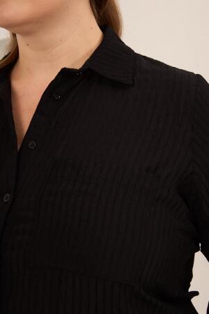 Çizgili Büyük Beden Gömlek Siyah - 4