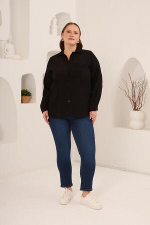 Çizgili Büyük Beden Gömlek Siyah - 5