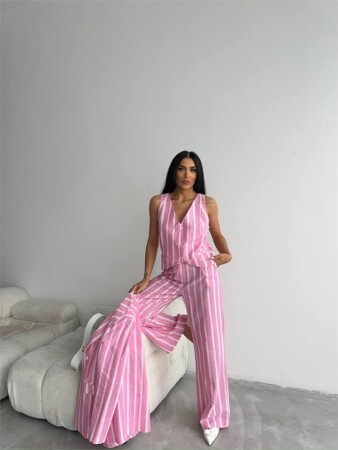 ÇİZGİLİ CEKET KETEN - Pembe - 2