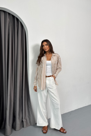 ÇİZGİLİ GÖMLEK - Bej - ANGELINO BuyukBedeniz