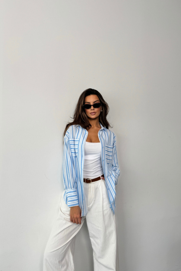 ÇİZGİLİ GÖMLEK - Mavi - 1