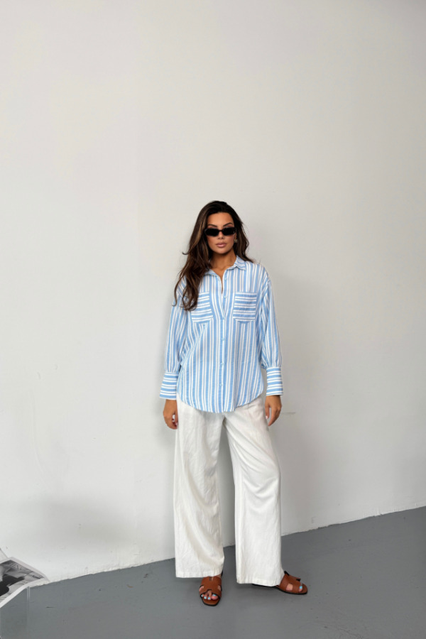 ÇİZGİLİ GÖMLEK - Mavi - 2