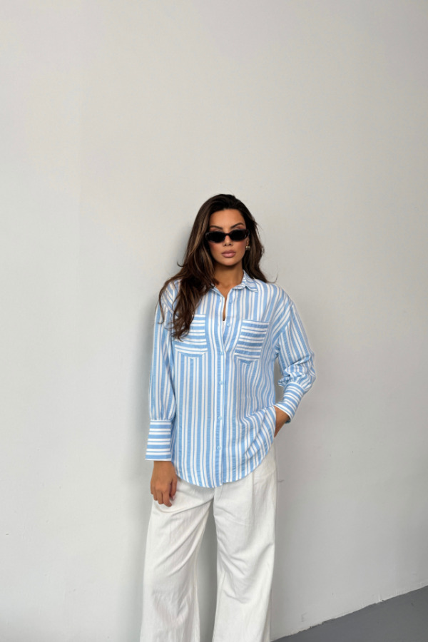 ÇİZGİLİ GÖMLEK - Mavi - 3