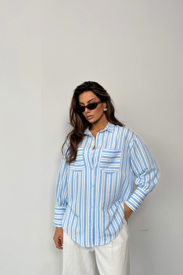 ÇİZGİLİ GÖMLEK - Mavi - 4