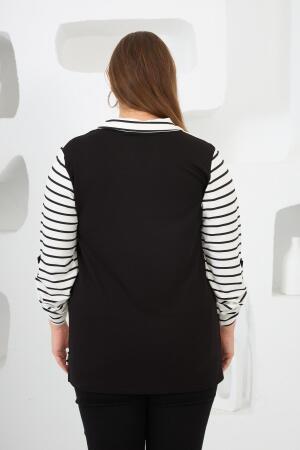 Çizgili Gömlek Yaka Büyük Beden Sweat Beyaz - RMG (1)