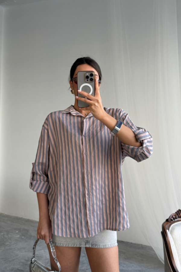 ÇİZGİLİ GÖMLEKKETEN - Antrasit - 3