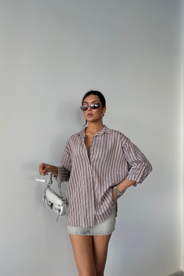 ÇİZGİLİ GÖMLEKKETEN - Antrasit - 4