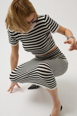 Çizgili Midi Dokulu Etek - 5