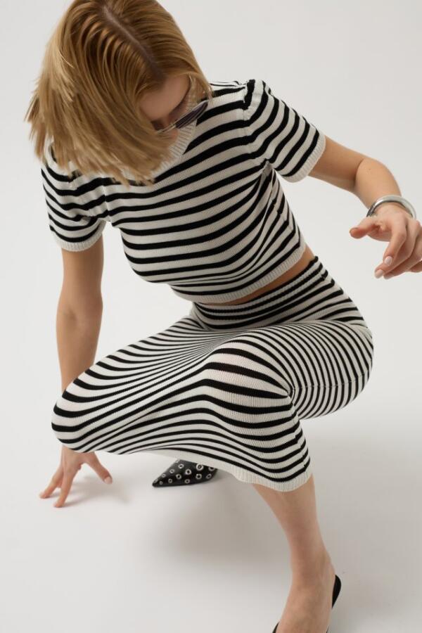 Çizgili Midi Dokulu Etek - 5