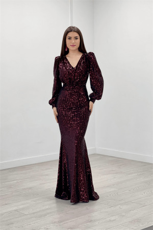 Striped Sequin Fabric Fish Dress - MAROON - Angelino Moda (1)