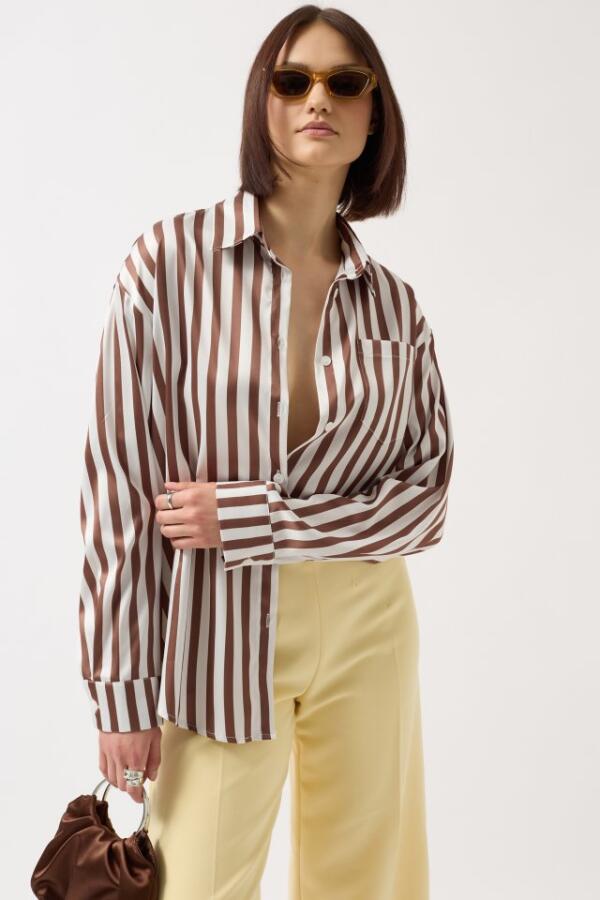 Çizgili Saten Gömlek - 1