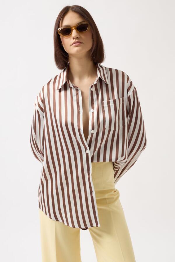Çizgili Saten Gömlek - 3