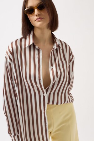 Çizgili Saten Gömlek - 4