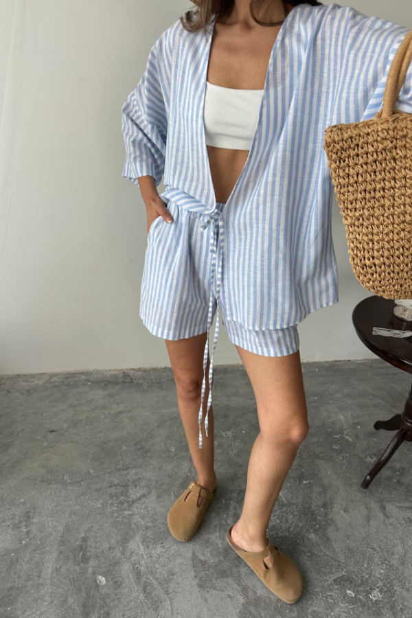 ÇİZGİLİ TUNİK -ŞORT TAKIM - Mavi - 2