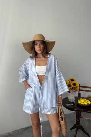 ÇİZGİLİ TUNİK -ŞORT TAKIM - Mavi - 3