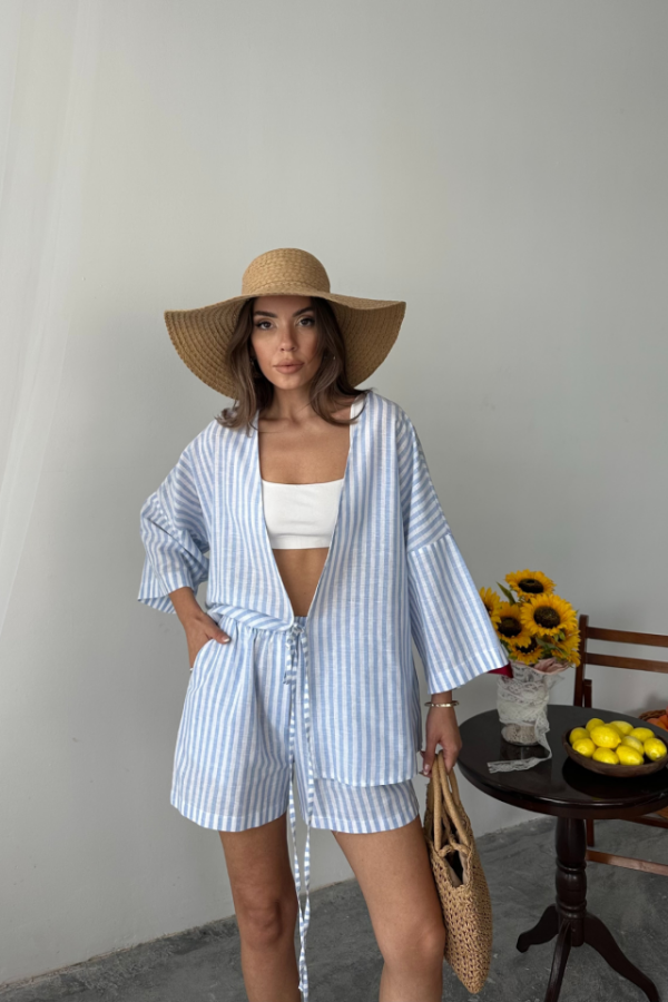 ÇİZGİLİ TUNİK -ŞORT TAKIM - Mavi - 3