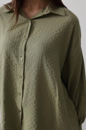 Çizgili Uzun Kol Gömlek - Haki - 4