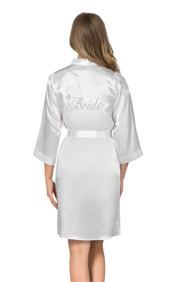 Angelino Beyaz Kısa Saten Bride Sabahlık - 1
