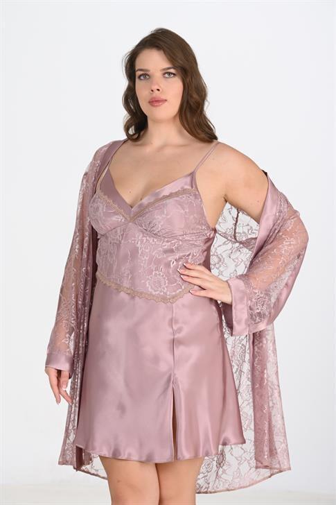 Angelino Büyük Beden 2li Vizon Sabahlık Takımı Bigsize 6205 - 1