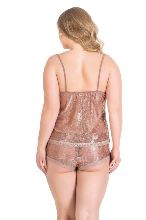 Angelino Büyük Beden Vizon Jakarlı Babydoll Şort Takımı - 2