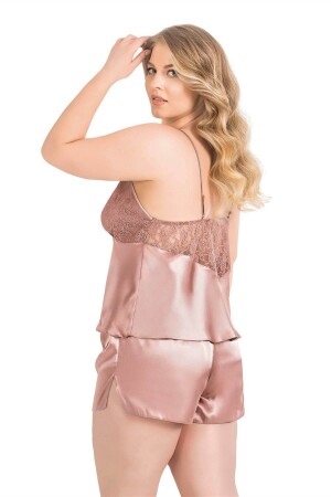 Angelino Büyük Beden Vizon Saten Babydoll Şort Takımı - 2