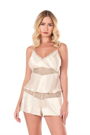 Angelino Fildişi Saten Babydoll Şort Takımı - 1